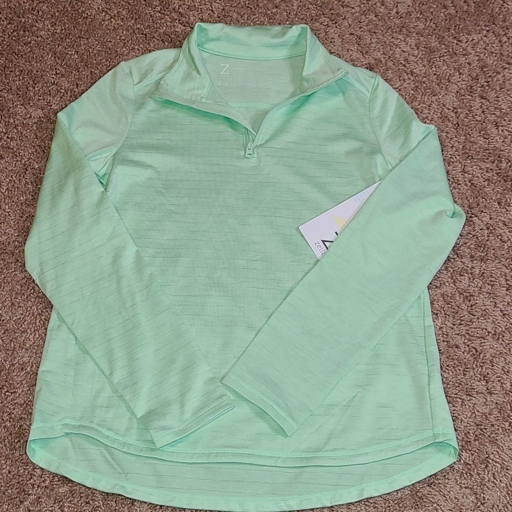 Zella Green Ash Sweater with zipper accents and thumb inserts